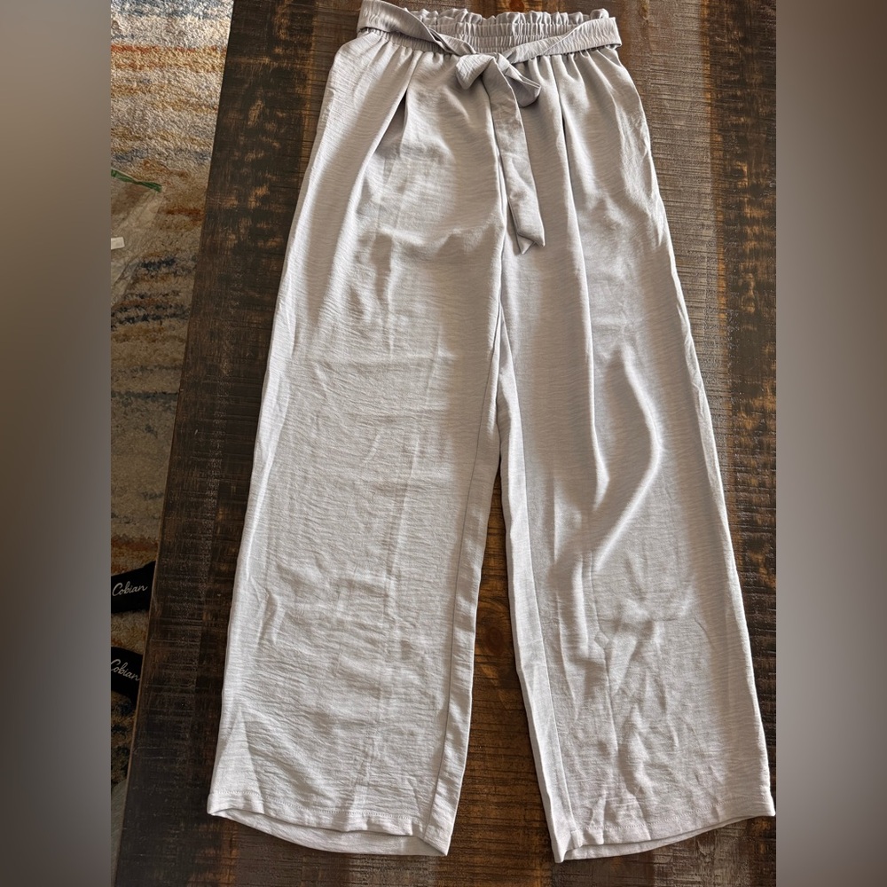 NWT Gracyoga Womens Wide Leg Pants High Waisted Flowy Tie Knot Trousers Gray
